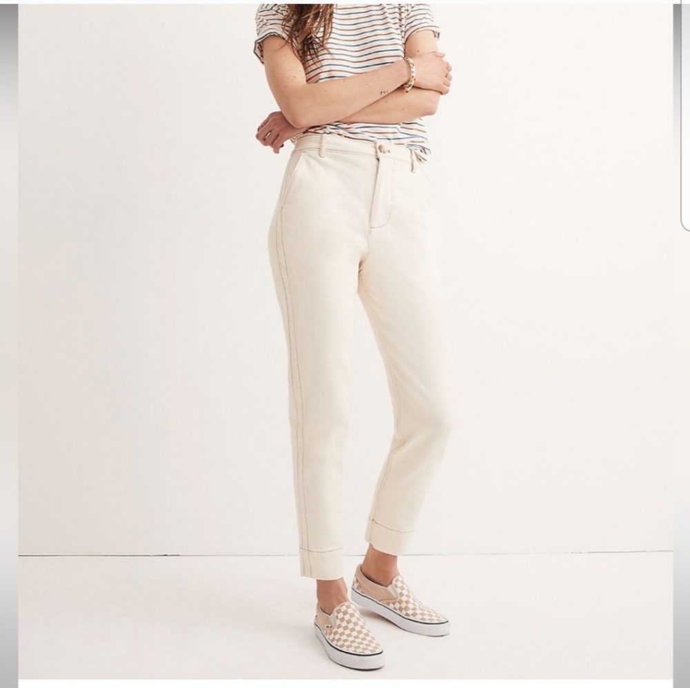 Madewell Tapered Crop White High Rise Contrast Stitch Jean Pant
